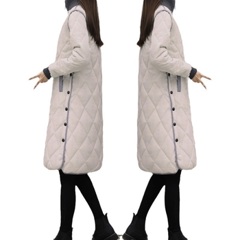 Moteriškas ilgas medvilninis šiltintas paltas, laisvas kirpimas, ilgos rankovės, miesto stilius