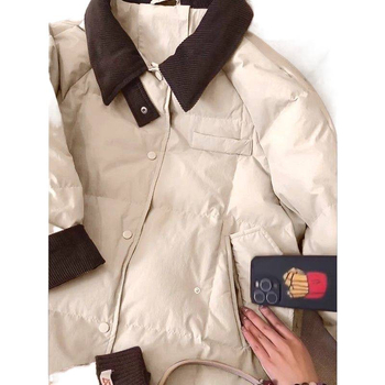 Corduroy patchwork női kabát gallérrel, vastag töltettel, hosszú, térd fölötti téli kabát