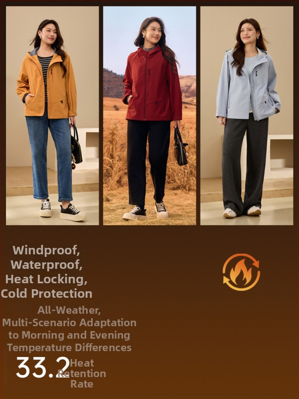 Dámska polyesterová bunda s kapucňou a zipsom, štíhla silueta, výšivkové detaily, elegantný mestský štýl