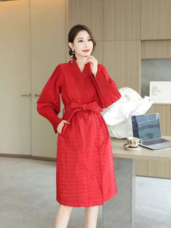 Γυναικεία ζακέτα ιαπωνο-κορεατικού casual στυλ, πλισέ στη μέση, V-λαιμό, μεσαίου μήκους, πολυεστερικό ύφασμα