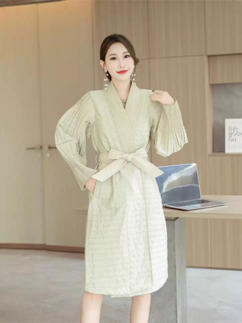 Γυναικεία ζακέτα ιαπωνο-κορεατικού casual στυλ, πλισέ στη μέση, V-λαιμό, μεσαίου μήκους, πολυεστερικό ύφασμα