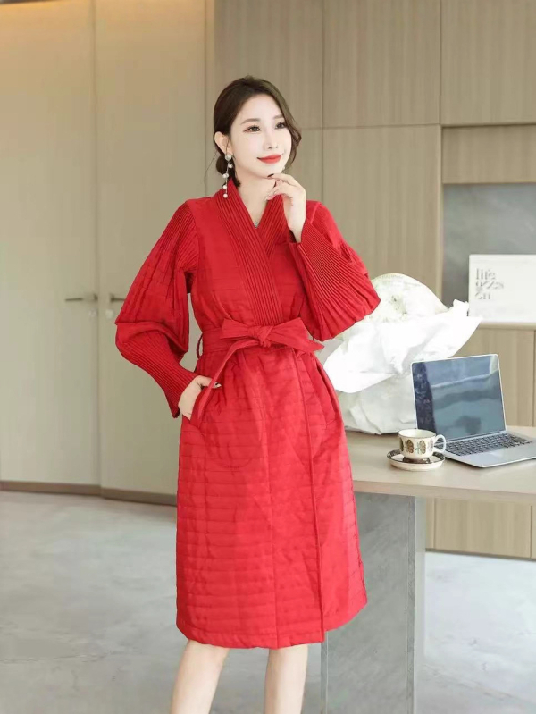 Γυναικεία ζακέτα ιαπωνο-κορεατικού casual στυλ, πλισέ στη μέση, V-λαιμό, μεσαίου μήκους, πολυεστερικό ύφασμα