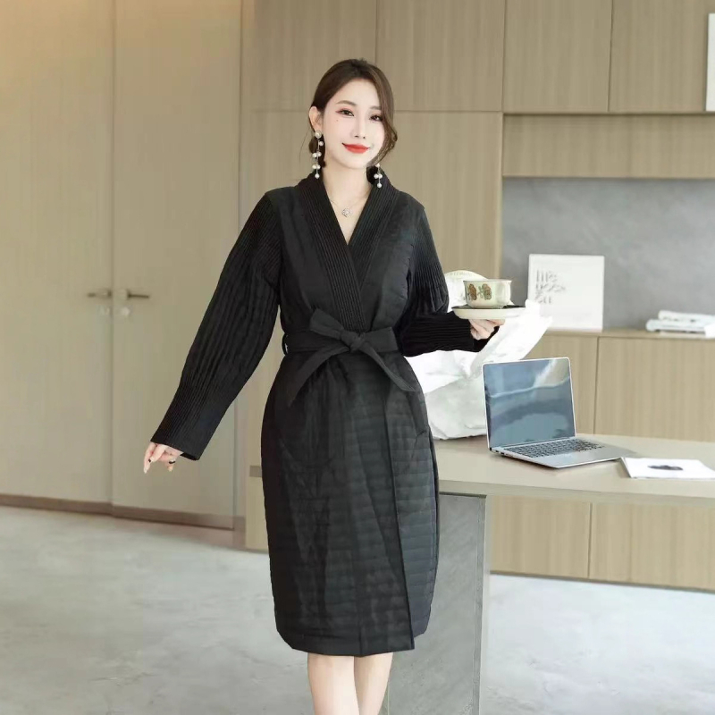 Γυναικεία ζακέτα ιαπωνο-κορεατικού casual στυλ, πλισέ στη μέση, V-λαιμό, μεσαίου μήκους, πολυεστερικό ύφασμα