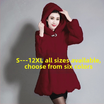 Moterų dirbtinės kailio paltas su gobtuvu, ilgos rankovės, elegantiškas stilius, pagrindinio audinio sudėtis 95%+