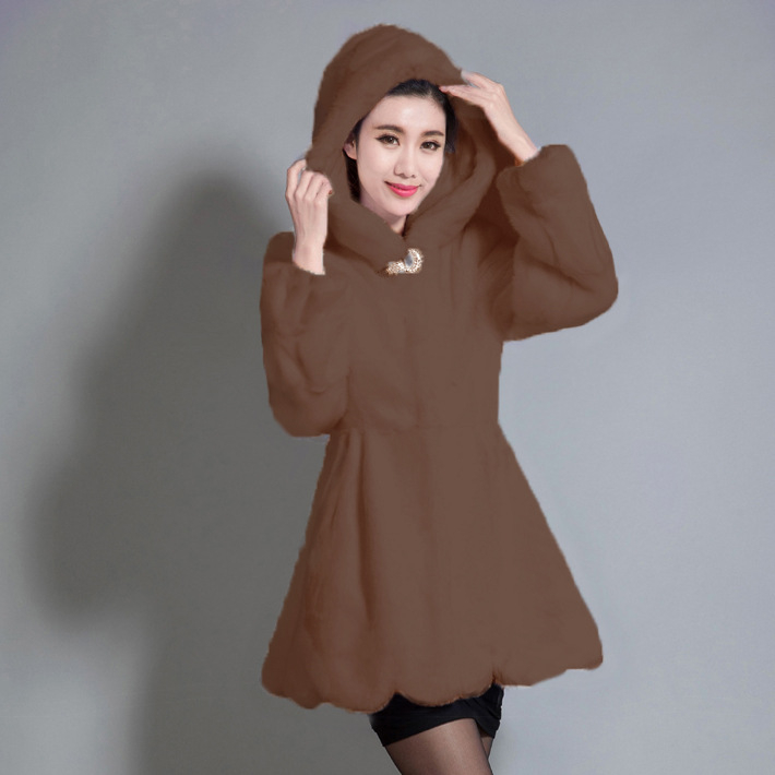 Moterų dirbtinės kailio paltas su gobtuvu, ilgos rankovės, elegantiškas stilius, pagrindinio audinio sudėtis 95%+