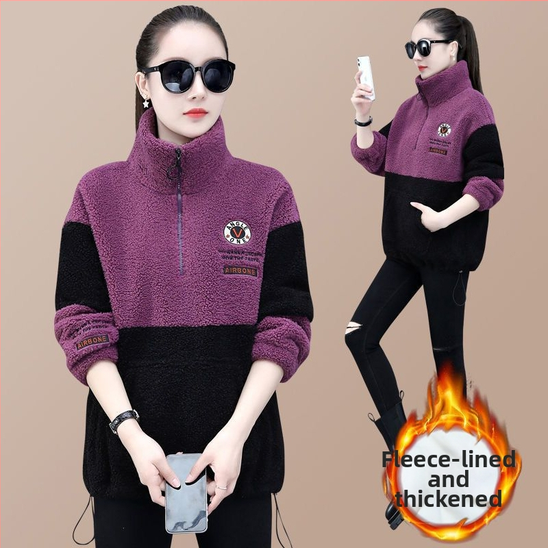 Dámska mikina s fleecovou podšívkou z acrylic 95%+, golier Peter Pan, rukáv 9/10, rukáv s květinovým vzorom, jeseň 2025