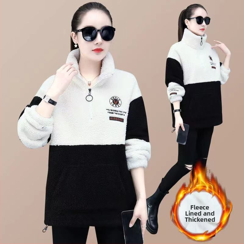 Dámska mikina s fleecovou podšívkou z acrylic 95%+, golier Peter Pan, rukáv 9/10, rukáv s květinovým vzorom, jeseň 2025