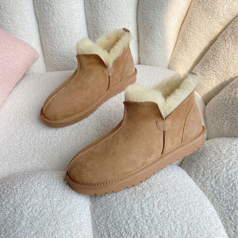 Unisex χειμερινά μποτάκια χιονιού με ενιαίο επάνω από γούνα προβάτου, σόλα από τένοντα βοδιού, χειροποίητες ραφές, διαπνέοντα, αντιολισθητικά