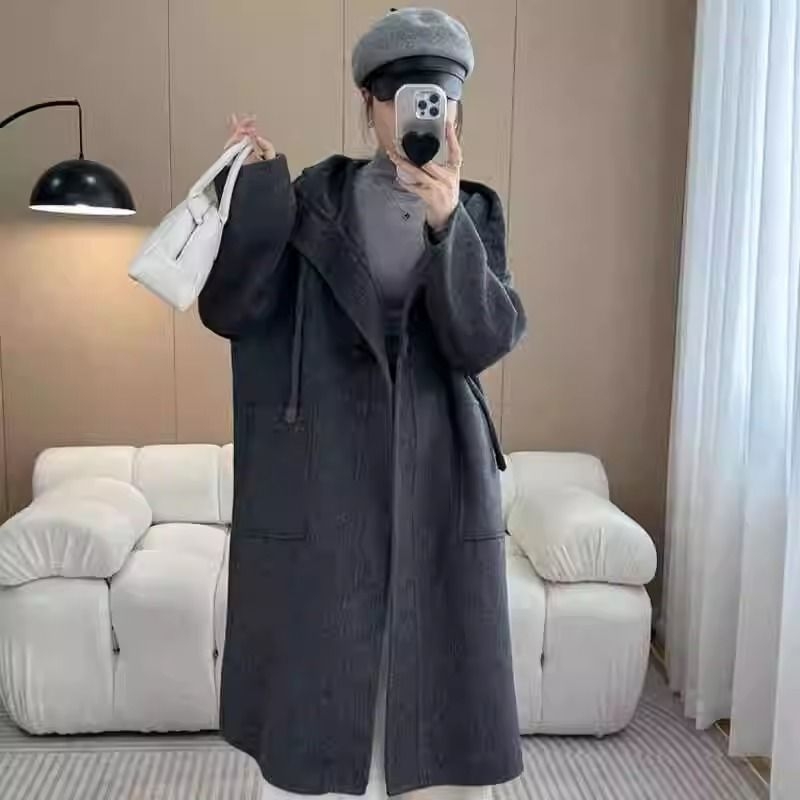 Chenille striukė su gobtuvu, laisvas kirpimas, 3/4 rankovės, Spandex