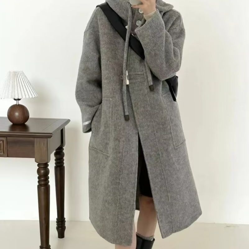 Chenille striukė su gobtuvu, laisvas kirpimas, 3/4 rankovės, Spandex