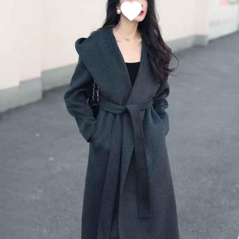 Διπλής όψεως Chenille παλτό με κουκούλα, φαρδιά γραμμή, κοντό μήκος (40–50 cm), με Spandex, Φθινόπωρο 2025