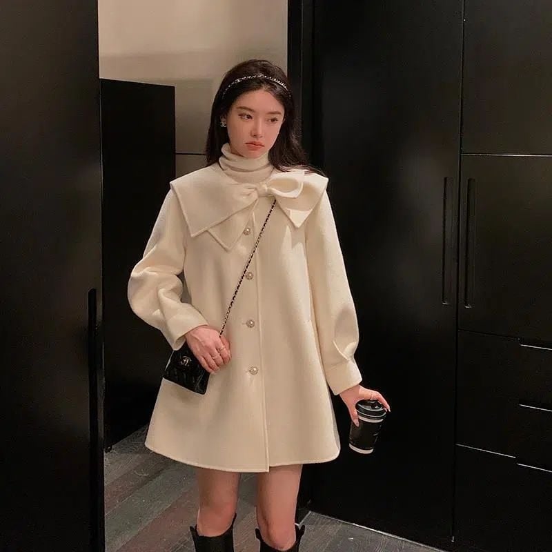 Γυναικείο παλτό Chenille με Spandex, κοντό μήκος 40–50 cm, στρογγυλός λαιμός, ιαπωνικο-κορεατικό casual στυλ