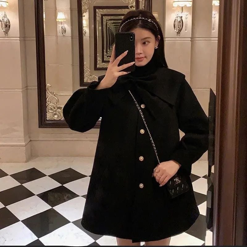 Γυναικείο παλτό Chenille με Spandex, κοντό μήκος 40–50 cm, στρογγυλός λαιμός, ιαπωνικο-κορεατικό casual στυλ