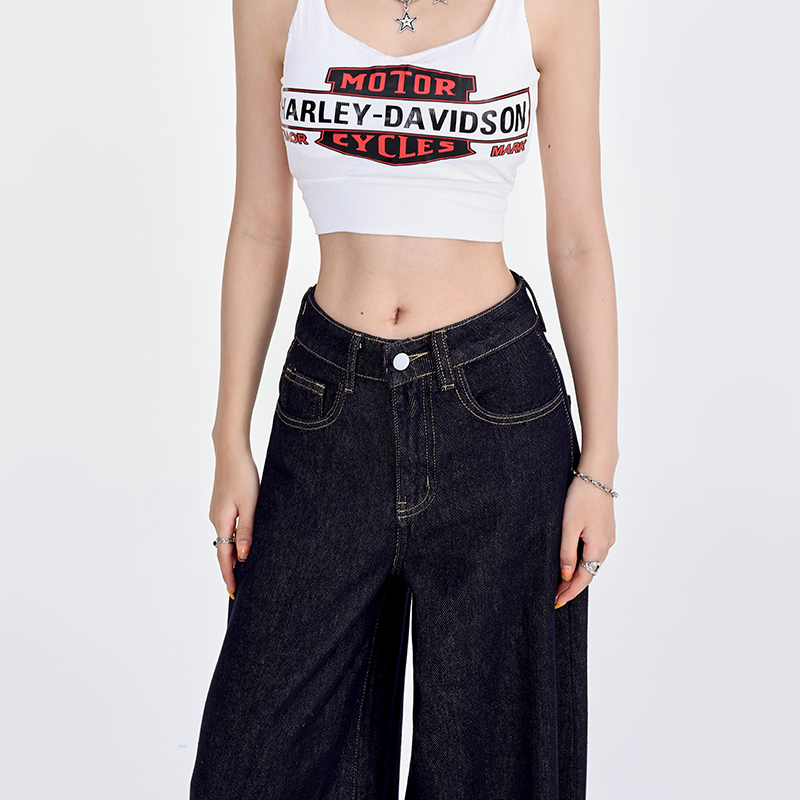 Jeans denim cu croială largă pentru femei, talie înaltă, croială lejeră, stil casual japano-coreean, toamnă 2025