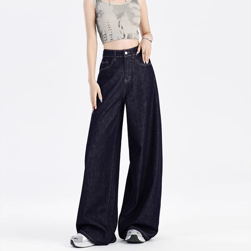 Jeans denim cu croială largă pentru femei, talie înaltă, croială lejeră, stil casual japano-coreean, toamnă 2025