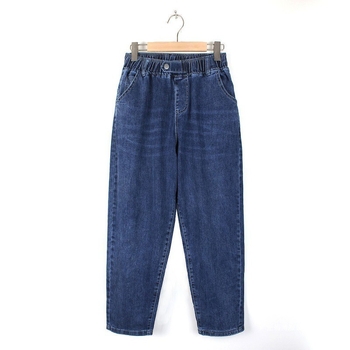 Jeans dama din denim, talie înaltă, croială largă, 95% bumbac, lungime 9 puncte, stil urban