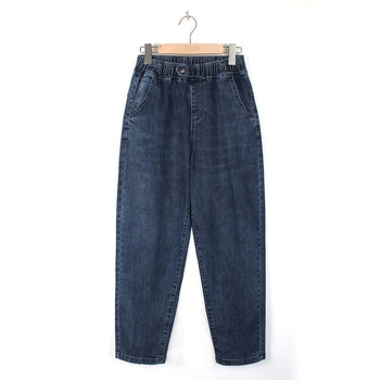 Jeans dama din denim, talie înaltă, croială largă, 95% bumbac, lungime 9 puncte, stil urban