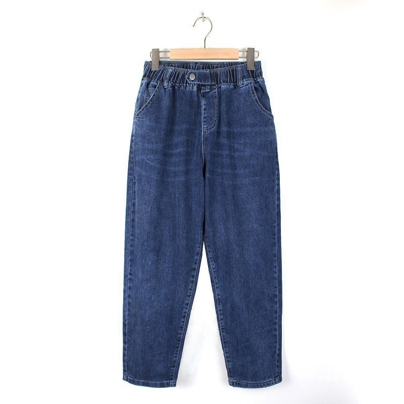 Jeans dama din denim, talie înaltă, croială largă, 95% bumbac, lungime 9 puncte, stil urban