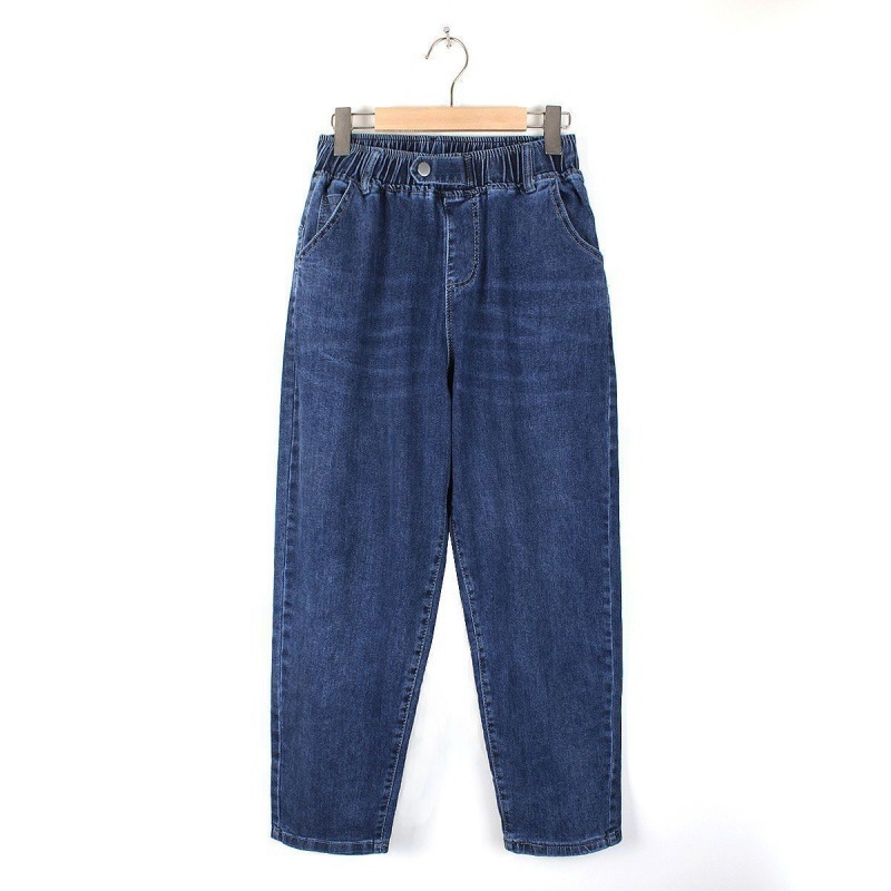 Jeans dama din denim, talie înaltă, croială largă, 95% bumbac, lungime 9 puncte, stil urban