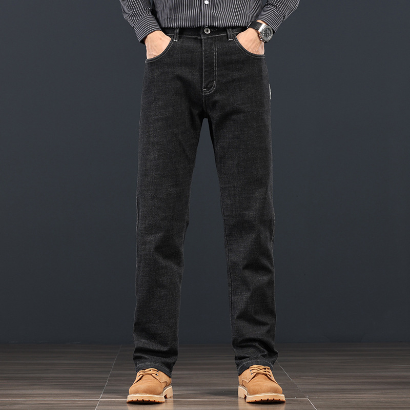 Ανδρικά τζιν με ίσιες γραμμές, βαμβακερό ύφασμα, μικροελαστικότητα, φερμουάρ, για όλες τις εποχές
