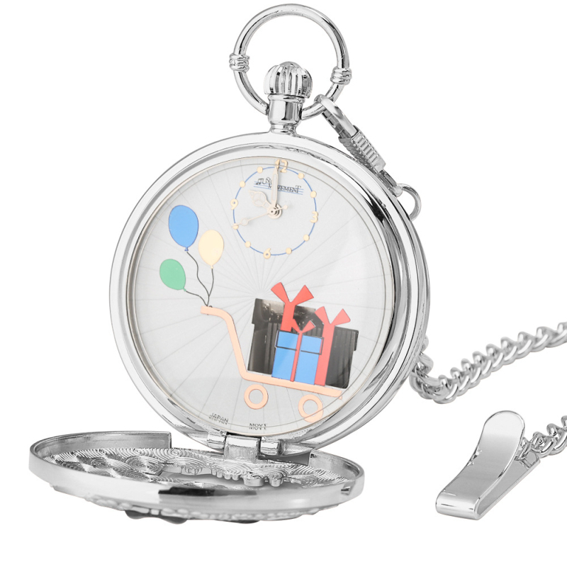 Kvarc zsebóra Happy Birthday témával és zenés dobozzal, világidő funkció, tokozás cinkötvözetből, mechanizmus 68