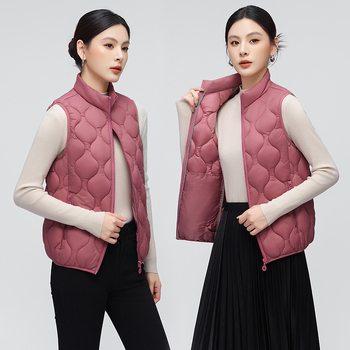 Sieviešu veste ar pūču-pamatu pildījumu, augsta apkakle, priekšējā rāvējslēdzēja, rūtīgs raksts, poliestera ārējais materiāls (90–95%), rudens 2025