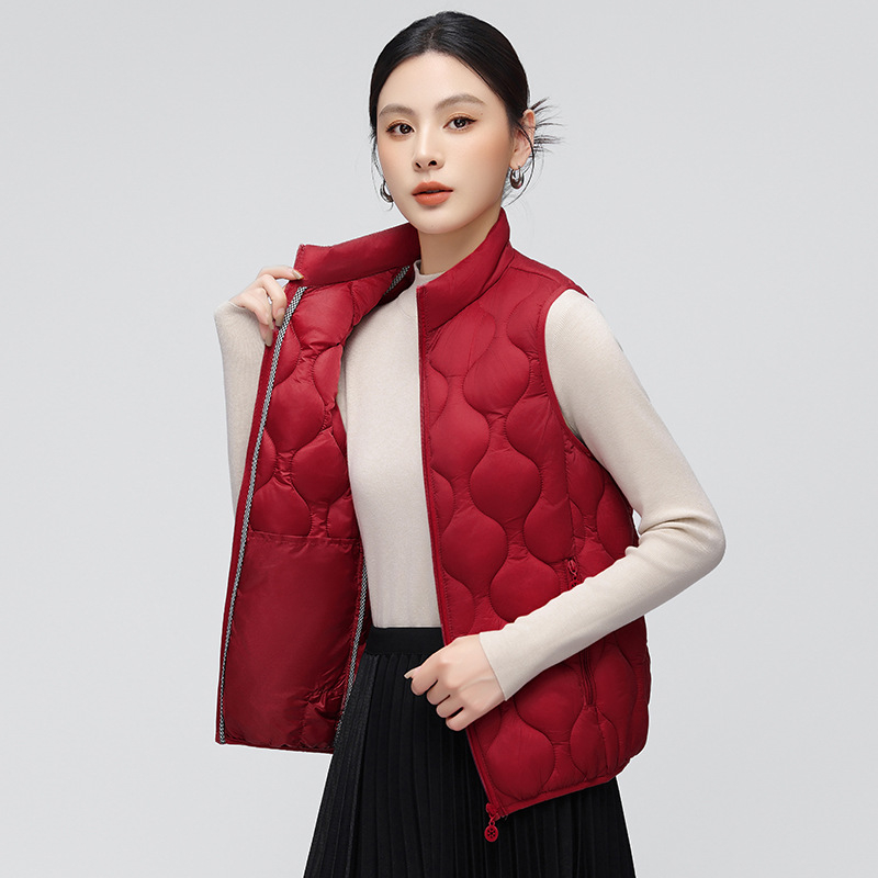 Sieviešu veste ar pūču-pamatu pildījumu, augsta apkakle, priekšējā rāvējslēdzēja, rūtīgs raksts, poliestera ārējais materiāls (90–95%), rudens 2025