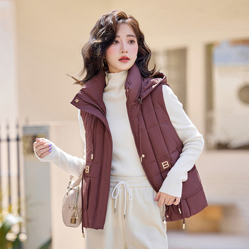 Sieviešu kapucēm vestes ar rakstainu rakstu, bieza poliestera-pamu auduma pildījums, brīvs siluets, rāvējslēdzējs