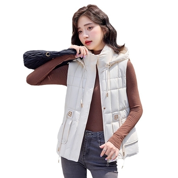 Sieviešu kapucēm vestes ar rakstainu rakstu, bieza poliestera-pamu auduma pildījums, brīvs siluets, rāvējslēdzējs