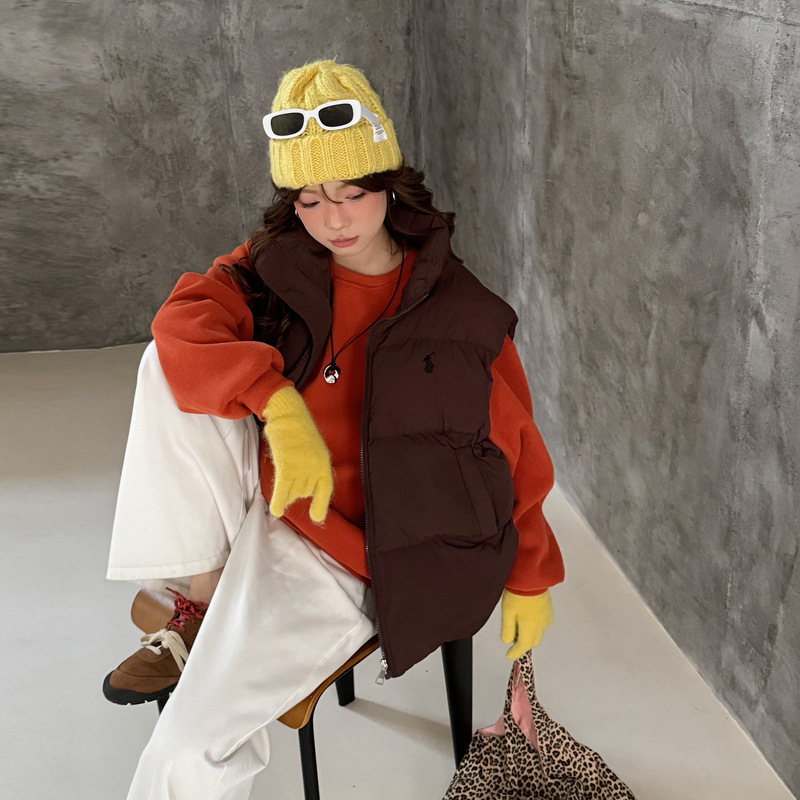 Sieviešu kokvilnas veste Korejas stilā ar pūka pildījumu, stāvošs apkaklis, rāvējslēdzējs