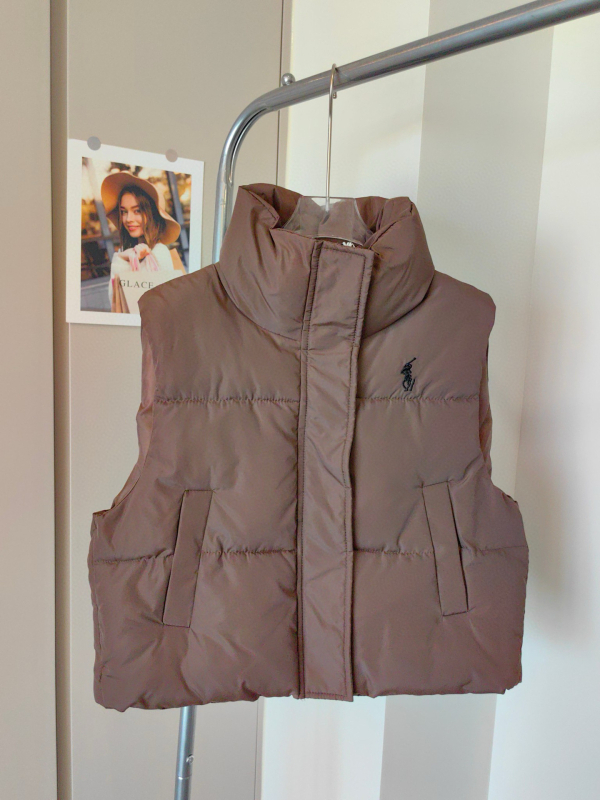 Vesta de damă cu broderie ponei, umplutură din puf și bumbac, culoare solidă, guler înalt, croială Slim, iarnă 2025