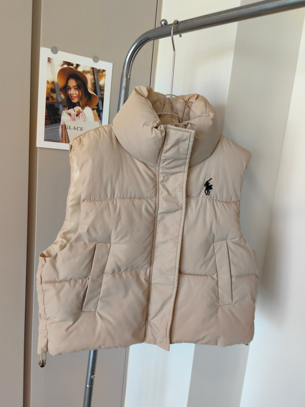 Vesta de damă cu broderie ponei, umplutură din puf și bumbac, culoare solidă, guler înalt, croială Slim, iarnă 2025