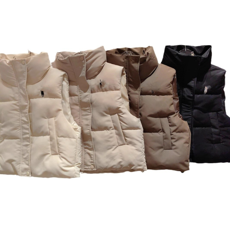 Vesta de damă cu broderie ponei, umplutură din puf și bumbac, culoare solidă, guler înalt, croială Slim, iarnă 2025