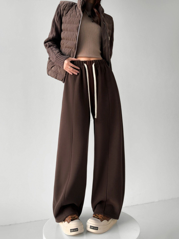 Γυναικεία παντελόνια φόρμας από βαμβακό-πολυεστέρα, με ελαστική μέση, πάνελ ραφών και χαλαρή γραμμή, χειμώνας 2025