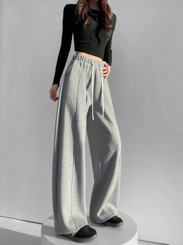 Γυναικεία παντελόνια φόρμας από βαμβακό-πολυεστέρα, με ελαστική μέση, πάνελ ραφών και χαλαρή γραμμή, χειμώνας 2025