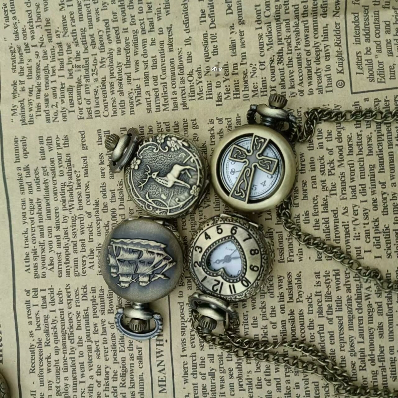 Джобен часовник с антикварен стил, кварцов механизъм, скелетни зъбни колела, печат на лого, възможна персонализация