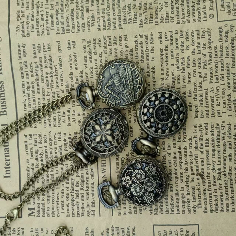 Джобен часовник с антикварен стил, кварцов механизъм, скелетни зъбни колела, печат на лого, възможна персонализация