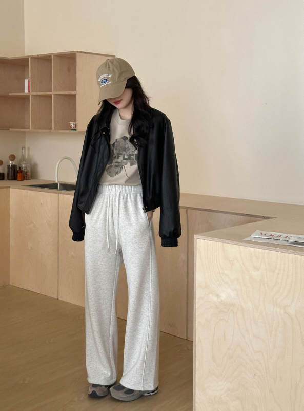 Női pamut fleece-béléssel melegítőnadrág, magas derék, laza szárú, 2025-ös őszi kollekció, mindennapi stílus