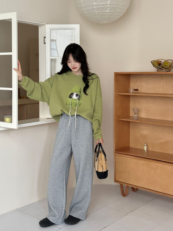 Női pamut fleece-béléssel melegítőnadrág, magas derék, laza szárú, 2025-ös őszi kollekció, mindennapi stílus