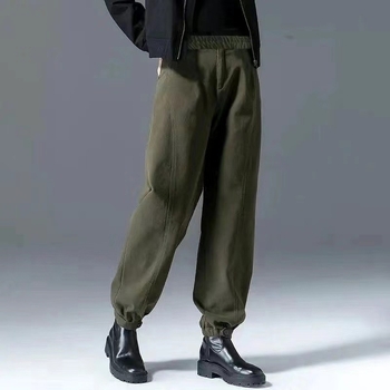 Pantaloni casual pentru femei cu căptușeală fleece, talie înaltă, croială lejeră, 90–95% bumbac, groși pentru iarnă