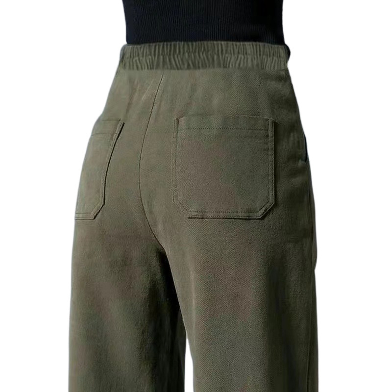 Pantaloni casual pentru femei cu căptușeală fleece, talie înaltă, croială lejeră, 90–95% bumbac, groși pentru iarnă