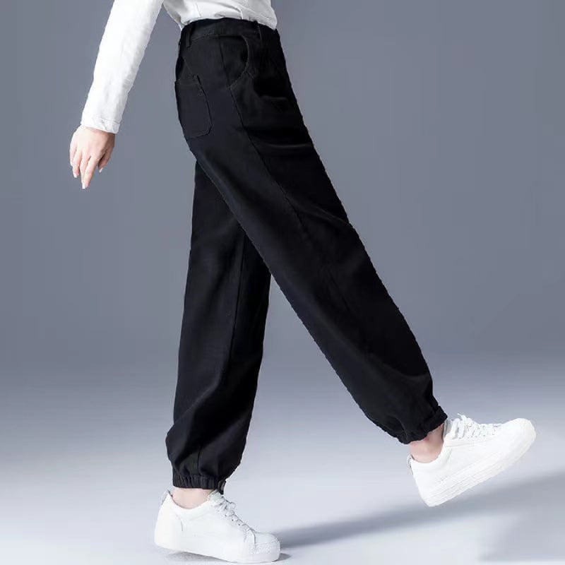 Pantaloni casual pentru femei cu căptușeală fleece, talie înaltă, croială lejeră, 90–95% bumbac, groși pentru iarnă