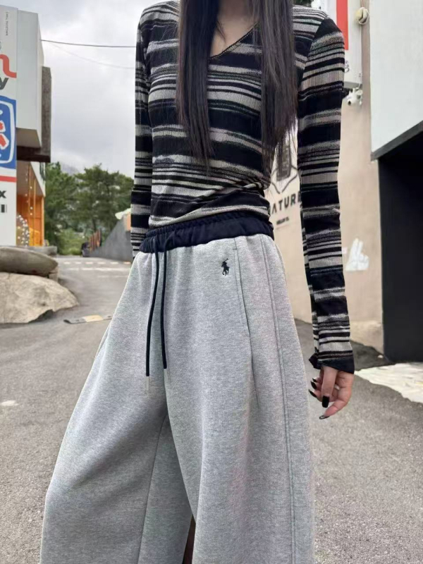 Női pamut-mikroszálas szabadidőnadrág, laza szabású, középmagas derekú, közepes vastagságú, téli szezon 2025, városi stílus