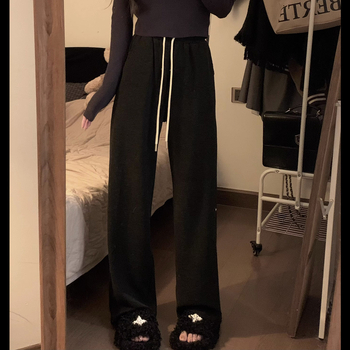 Ženske hlače visokog struka i ravnog kroja od poliestera, svakodnevne, srednje težine, jesen 2024