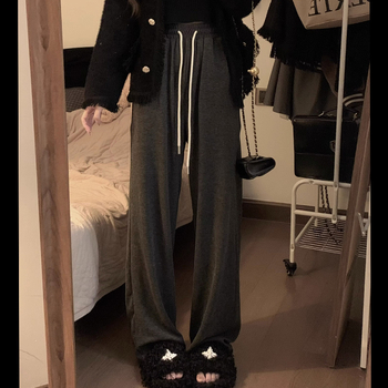 Ženske hlače visokog struka i ravnog kroja od poliestera, svakodnevne, srednje težine, jesen 2024