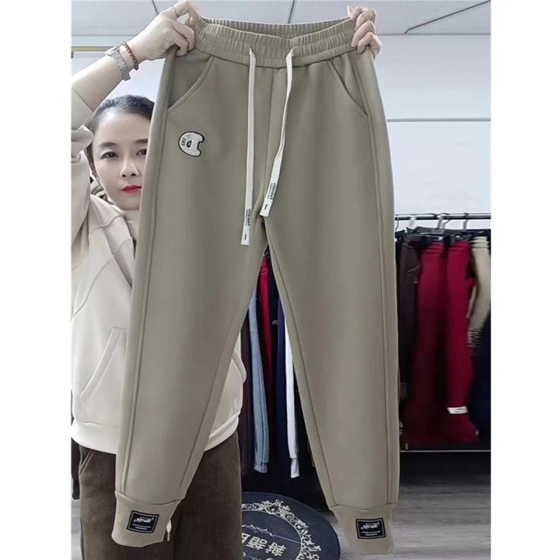 Ženske harém hlače s fleece podstavom, debele, visokim strukom, slobodan kroj, duljina 9/10, poliester (glavni materijal 70–80%)
