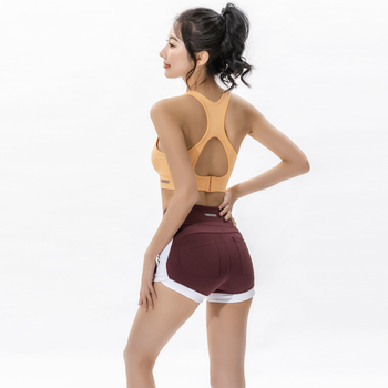Sieviešu sporta šorti ar augstu vidukli un kabatām, gūžas pacēlājs, mitruma vadīšana un ātra žūšana, neilona maisījums