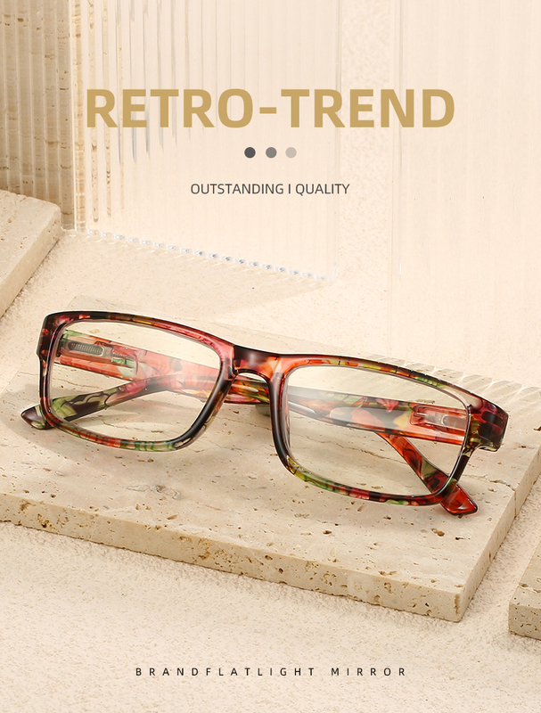 Naočale za čitanje marke BJYX, opružne ručke, kvadratni okvir, cvjetni dizajn, nove prekogranične modne ženske naočale vrhunske kvalitete bez dioptrijske zaštite od plavog svjetla.