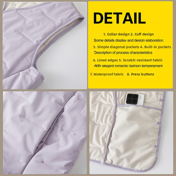 Sieviešu veste ar aitas vilnas pildījumu un poliestera galveno audumu 95%+, V formas kakla atvērums, vidēja garuma, šaurs piegriezums