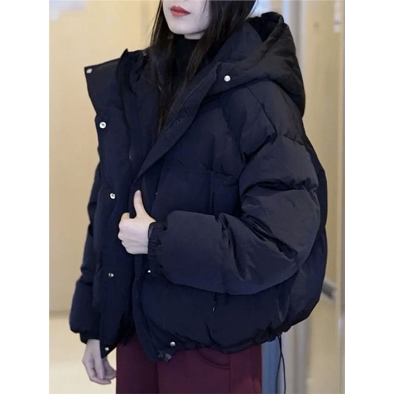 Moterų kapuciuotas trumpas medvilninis paltas, korėjietiško stiliaus, ultra trumpas ilgis, be rankovių, polo apykaklė, chenille audinys su spandeksu